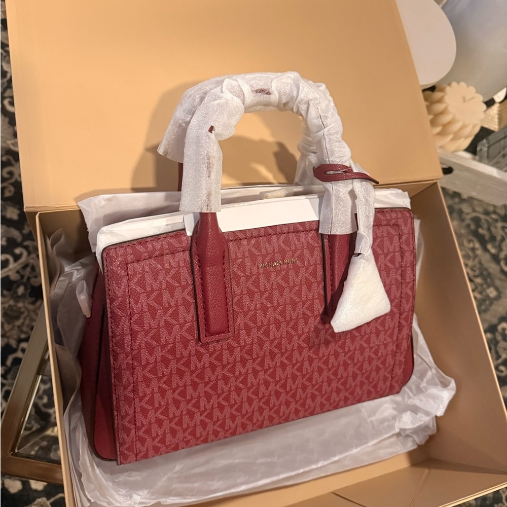 Michael Kors Burgundy Satchel with Gold Accents - Picture 8 of 9
